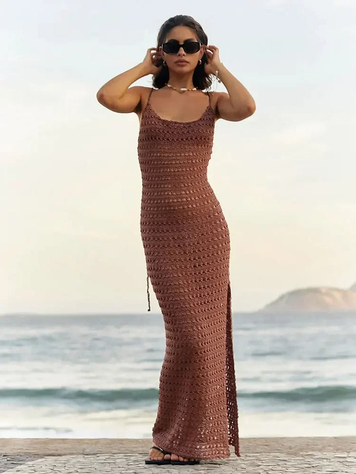 Sexy Knit Cutout Tassel Spaghetti Strap Maxi Dress