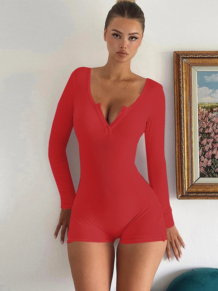 Hugcitar Bodycon Playsuit Square Collar Women