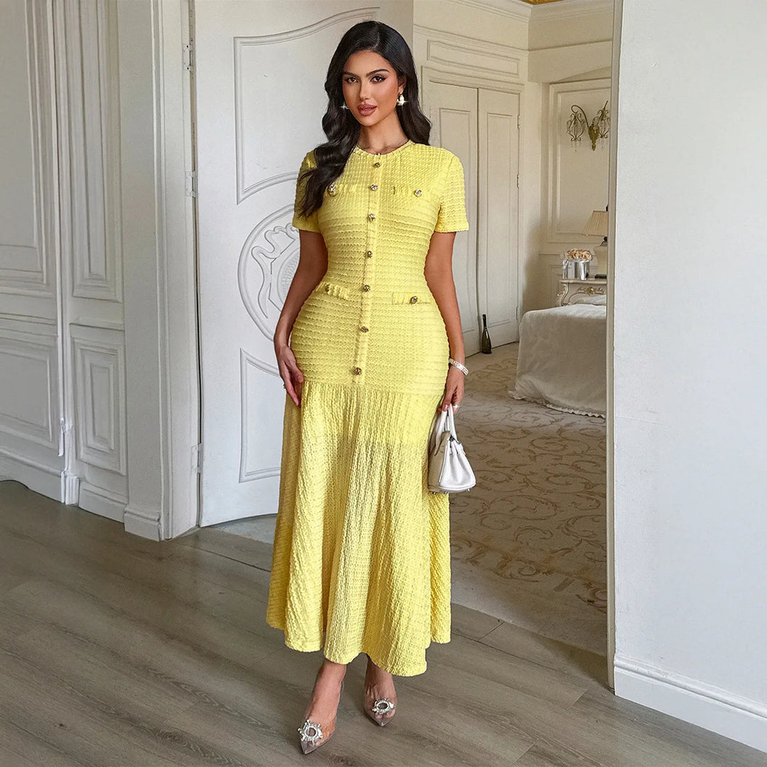 Shuangfuxiang Gold Button A Line Dress