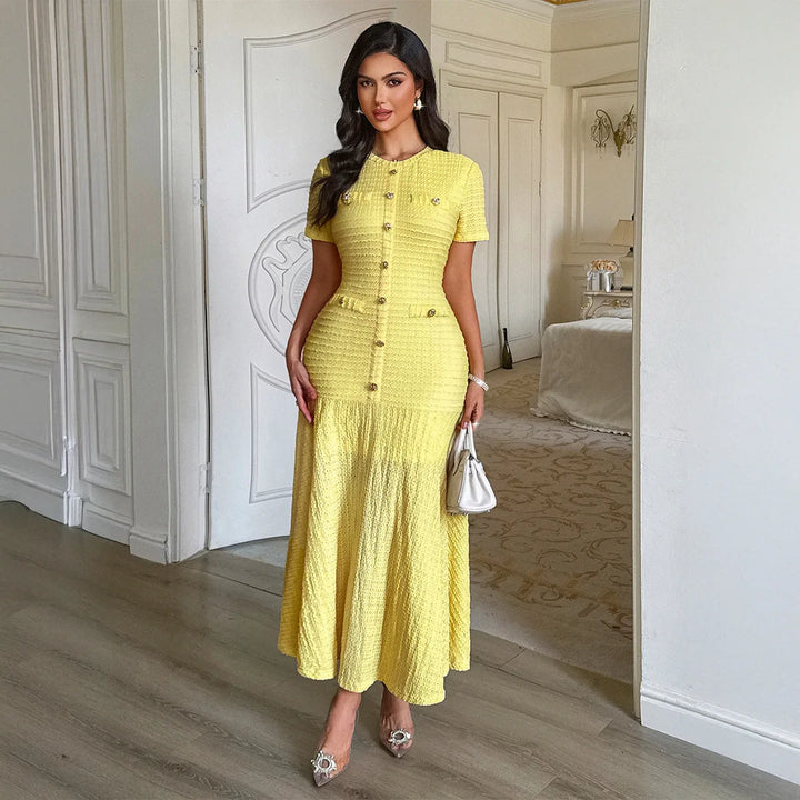Shuangfuxiang Gold Button A Line Dress