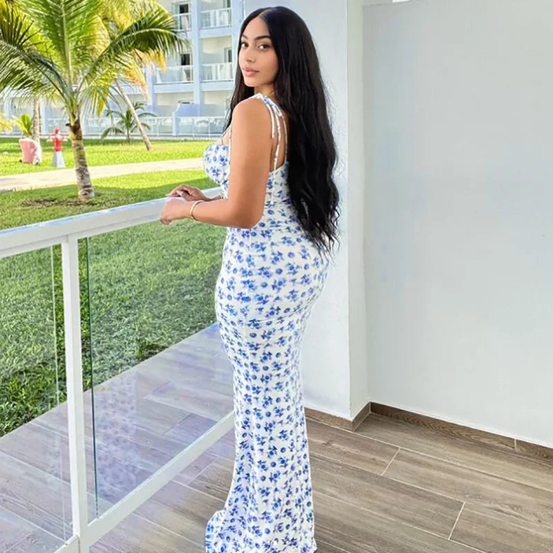 Hugcitar Floral Print Ankle Length Bodycon Long