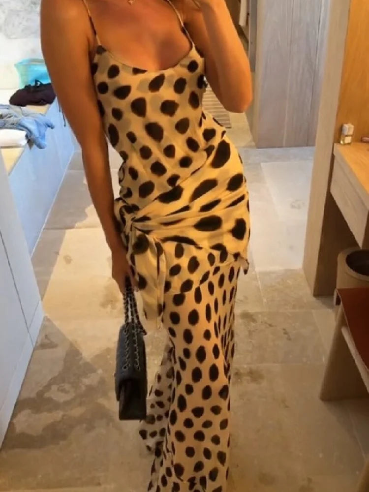 Stylish Animal Print Maxi Slip Dress With V Neck