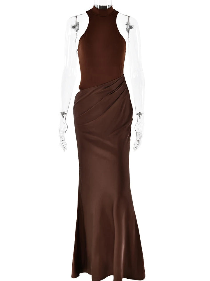 Julissa Mo Satin Sexy Hollow Out Maxi Black