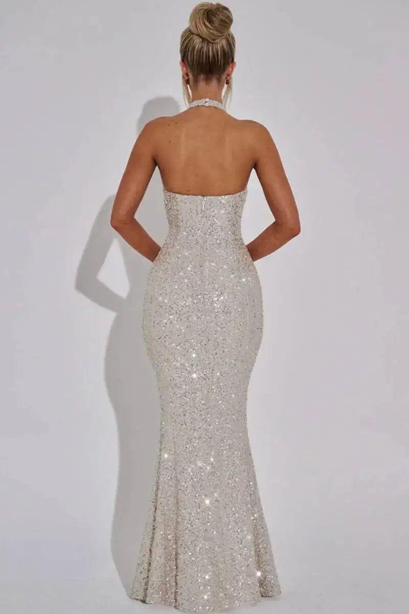 Sleeveless Sequined Mesh Maxi Dress Bodycon