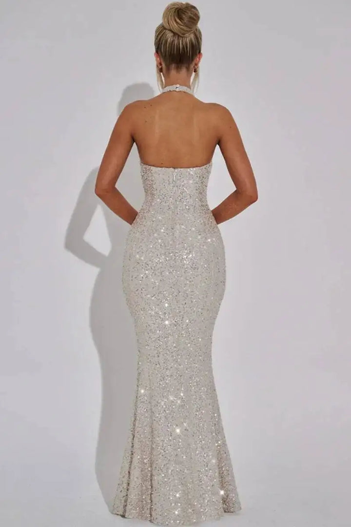 Sleeveless Sequined Mesh Maxi Dress Bodycon