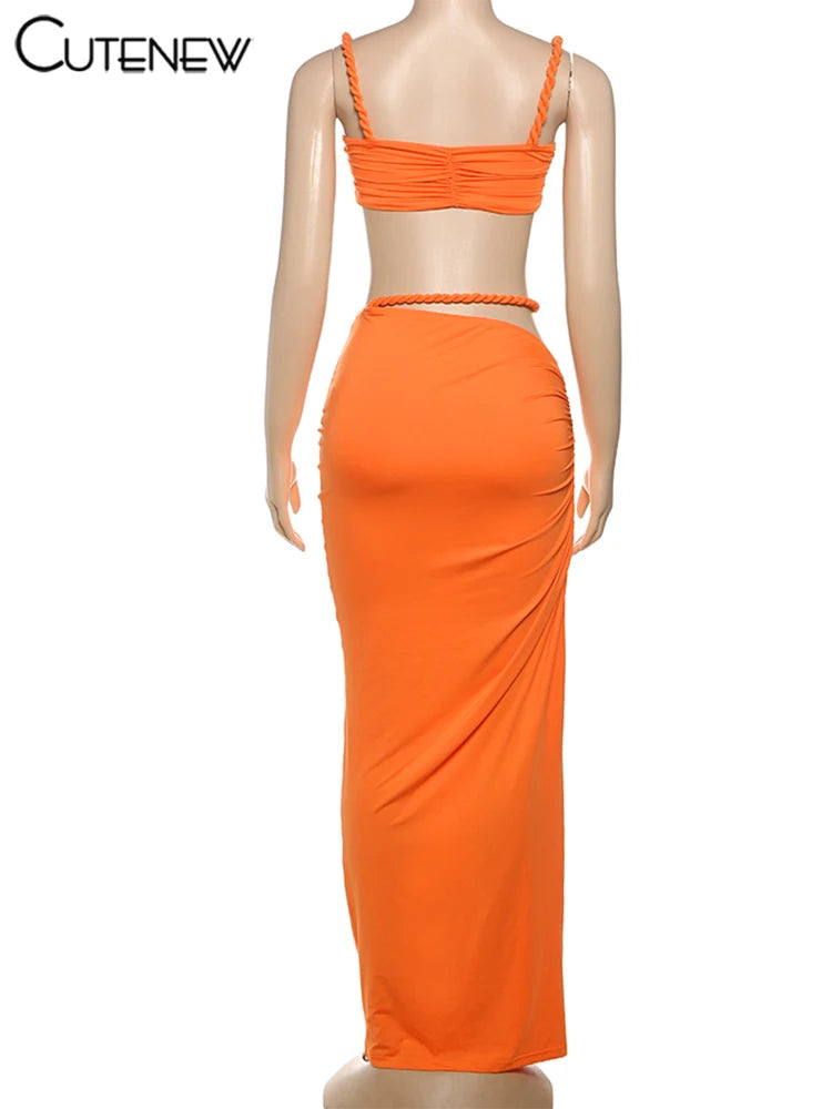 Chic Women Summer Vacation Set Pleated Crop Top