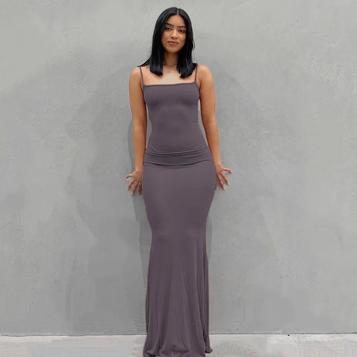WuziJing Satin Slip Maxi Dress Sleeveless Backless