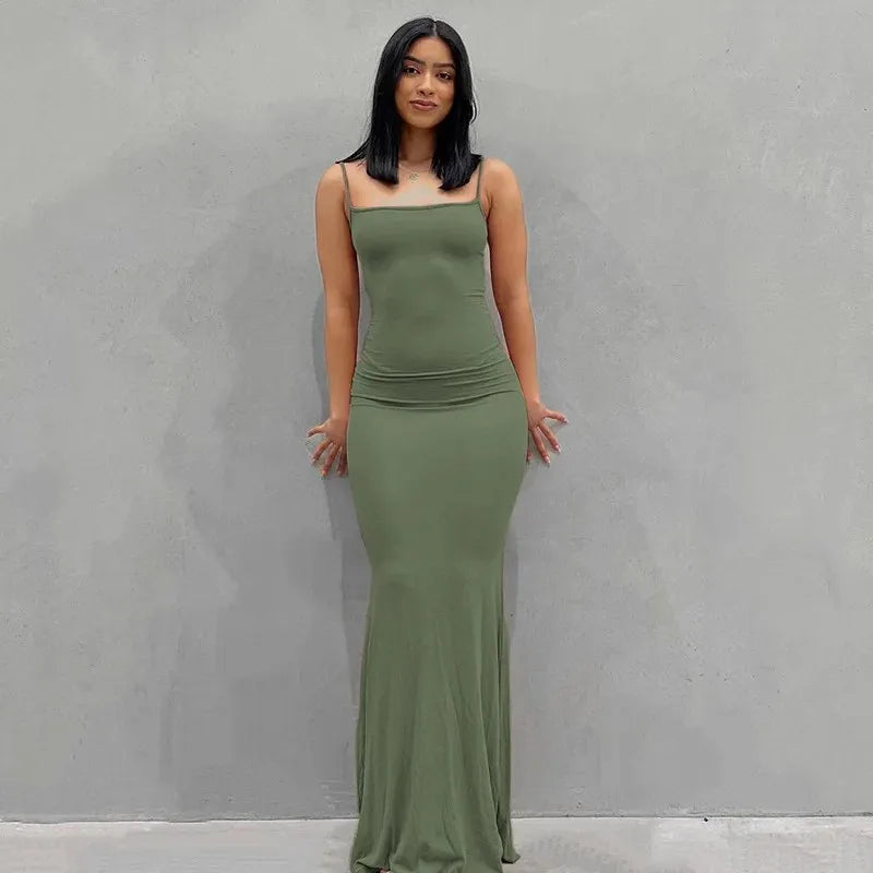 WuziJing Satin Slip Maxi Dress Sleeveless Backless