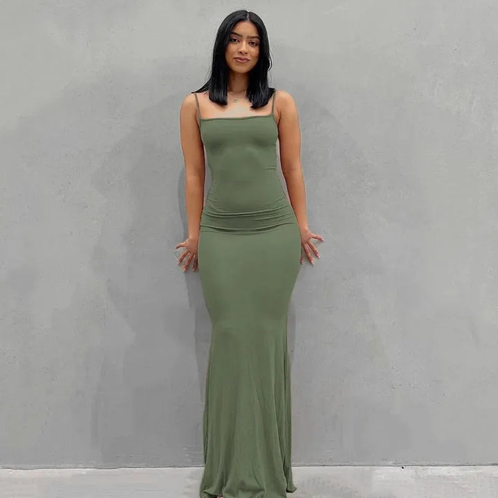 WuziJing Satin Slip Maxi Dress Sleeveless Backless
