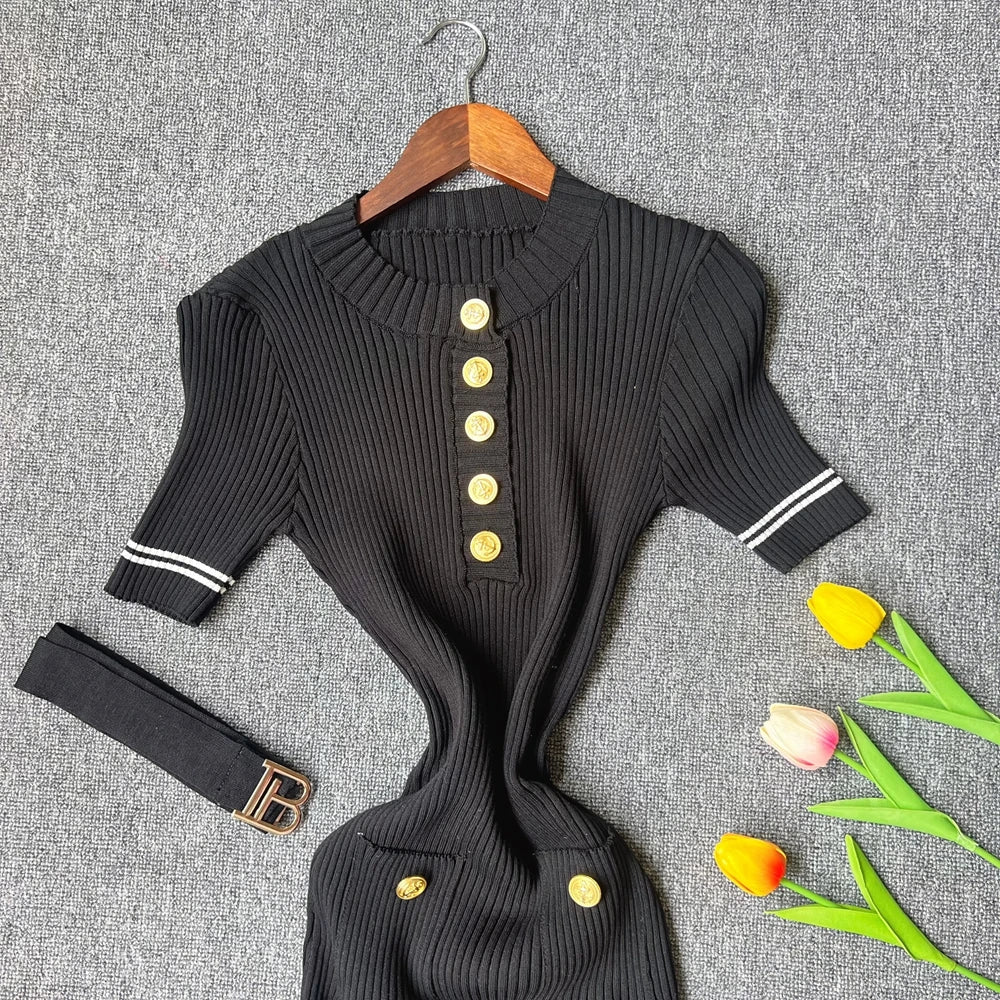 YuooMuoo Women Knitted Belted Dress Bodycon Office