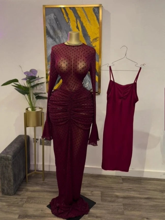 CM.YAYA Fall Long Sleeve See Through Lined Dress