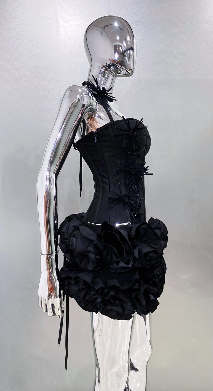 Black Red Strapless Laced Bodycon Cocktail Mini