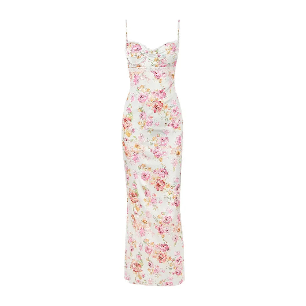 Floral Spaghetti Strap Maxi Dress Wedding Guest
