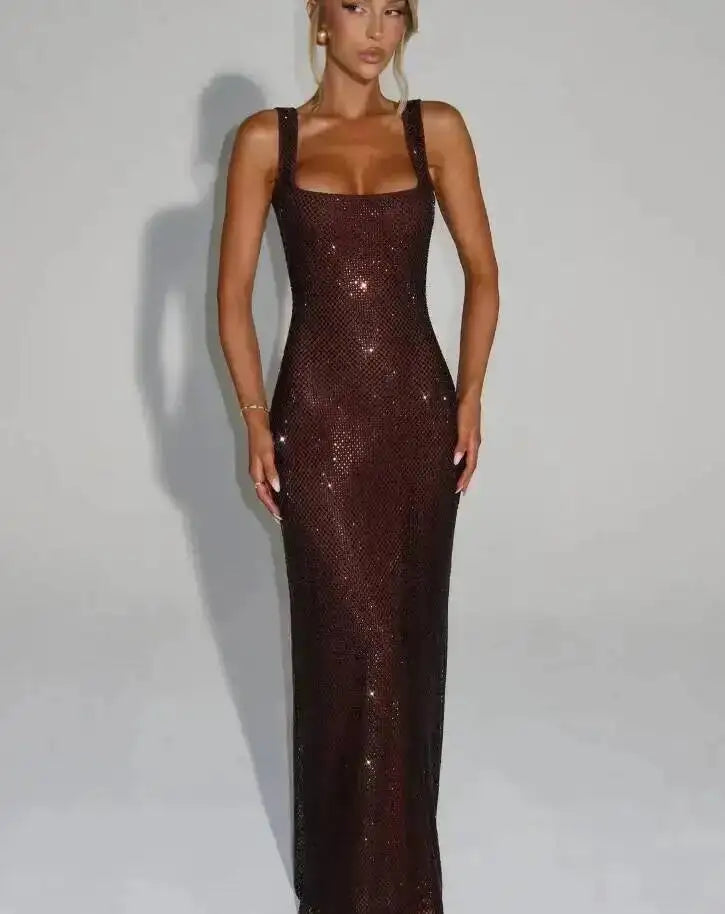 Sleeveless Sequined Mesh Maxi Dress Bodycon