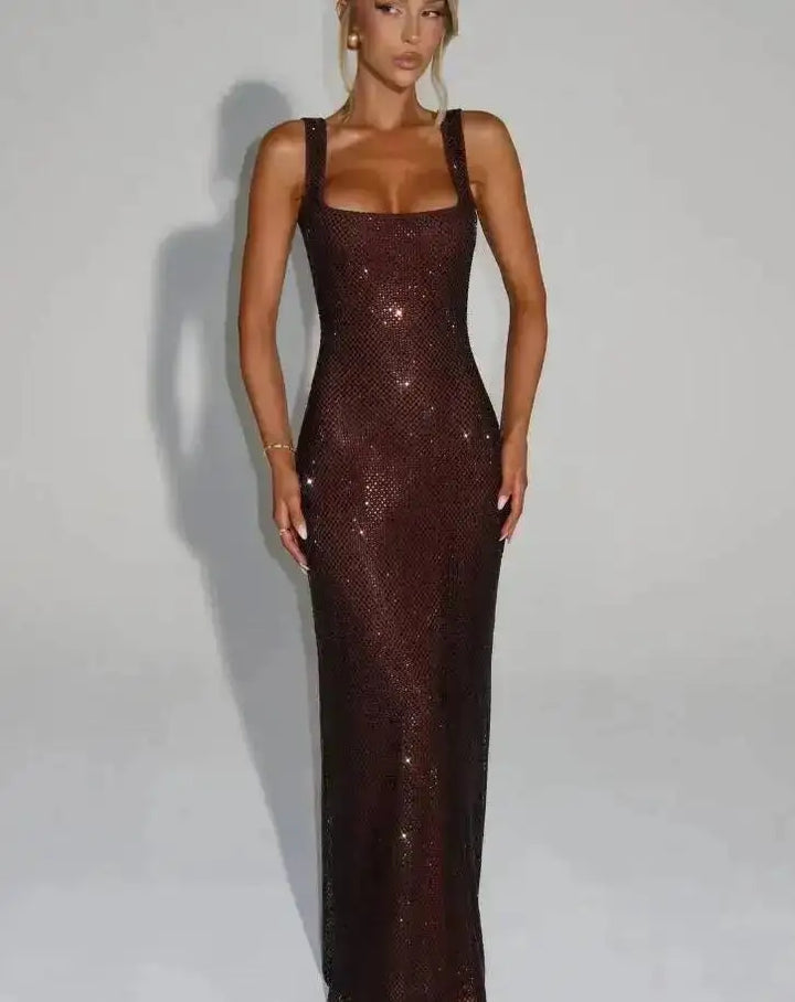 Sleeveless Sequined Mesh Maxi Dress Bodycon