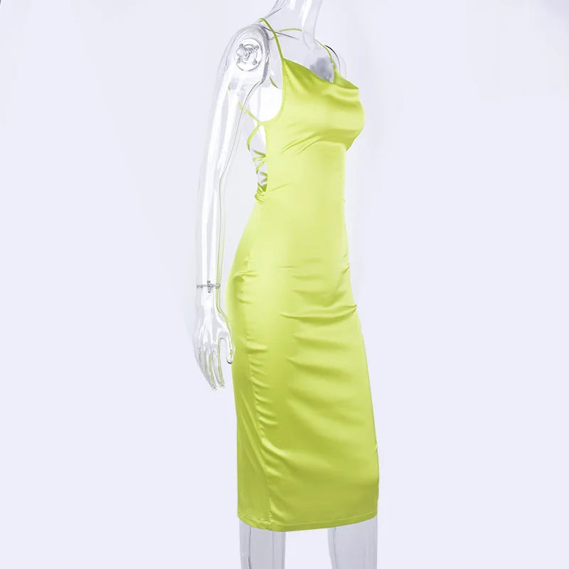 Elegant Satin Lace Midi Gown Exclusive Slim Sheath