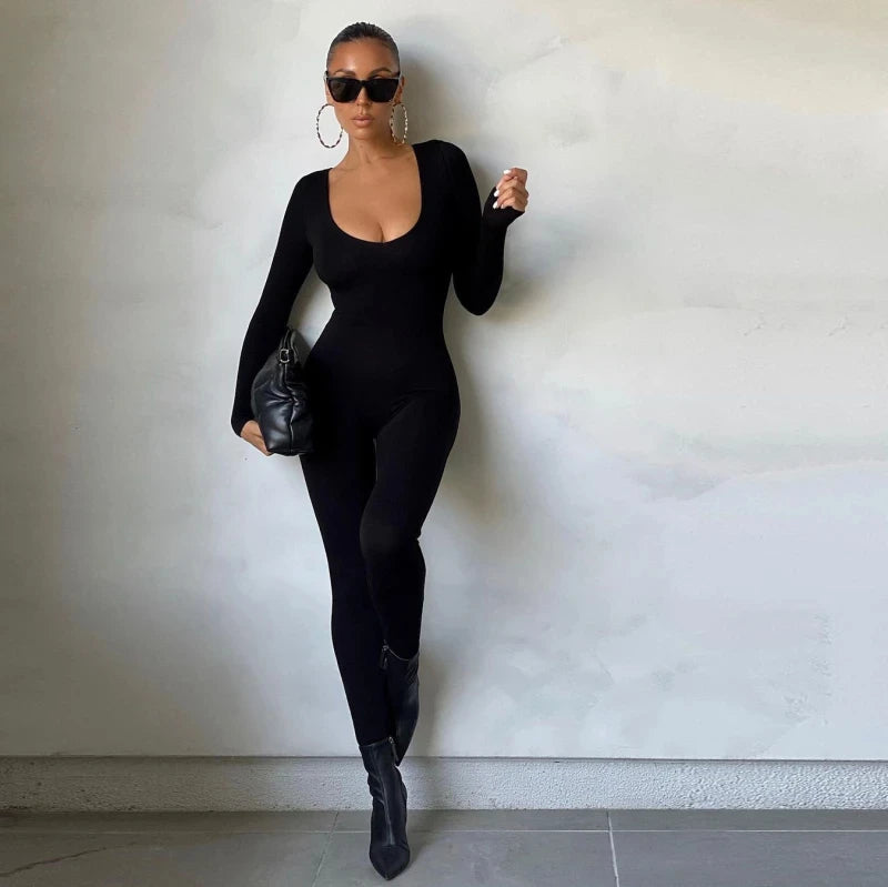 Slim Long Sleeve Knitted Jumpsuit For Women
