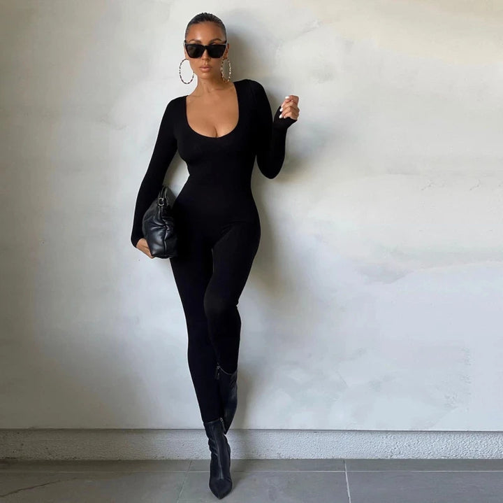 Slim Long Sleeve Knitted Jumpsuit For Women