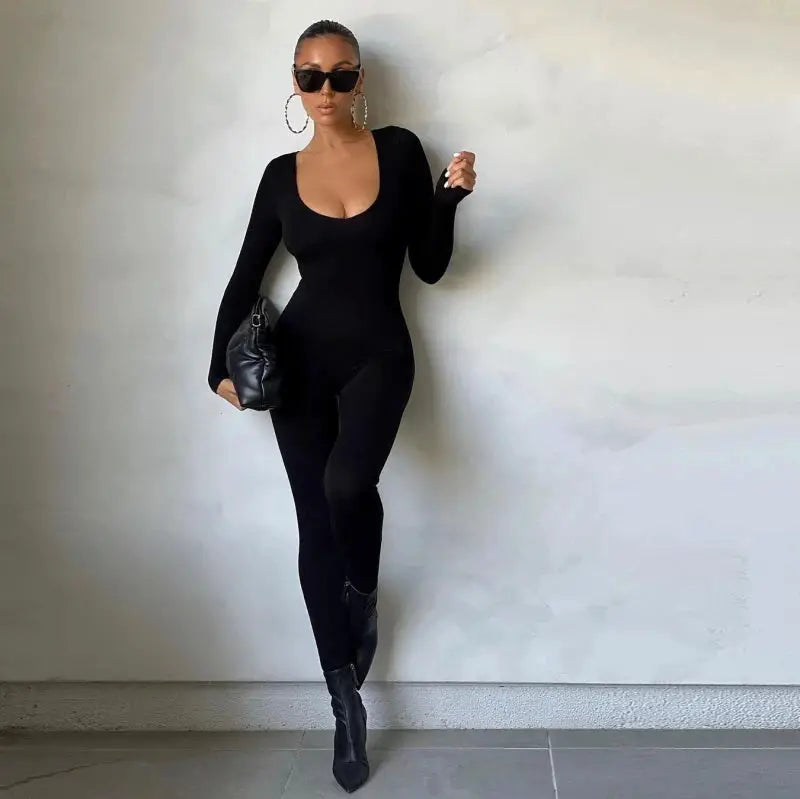 Dulzura Women 2024 Autumn Winter Long Sleeve Bodycon Streetwear Jumpsuit Overall One Piece Outfit Wholesale Items for Business