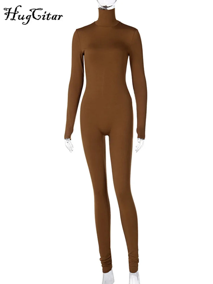 Hugcitar Long Sleeve Turtleneck Bodycon Jumpsuit