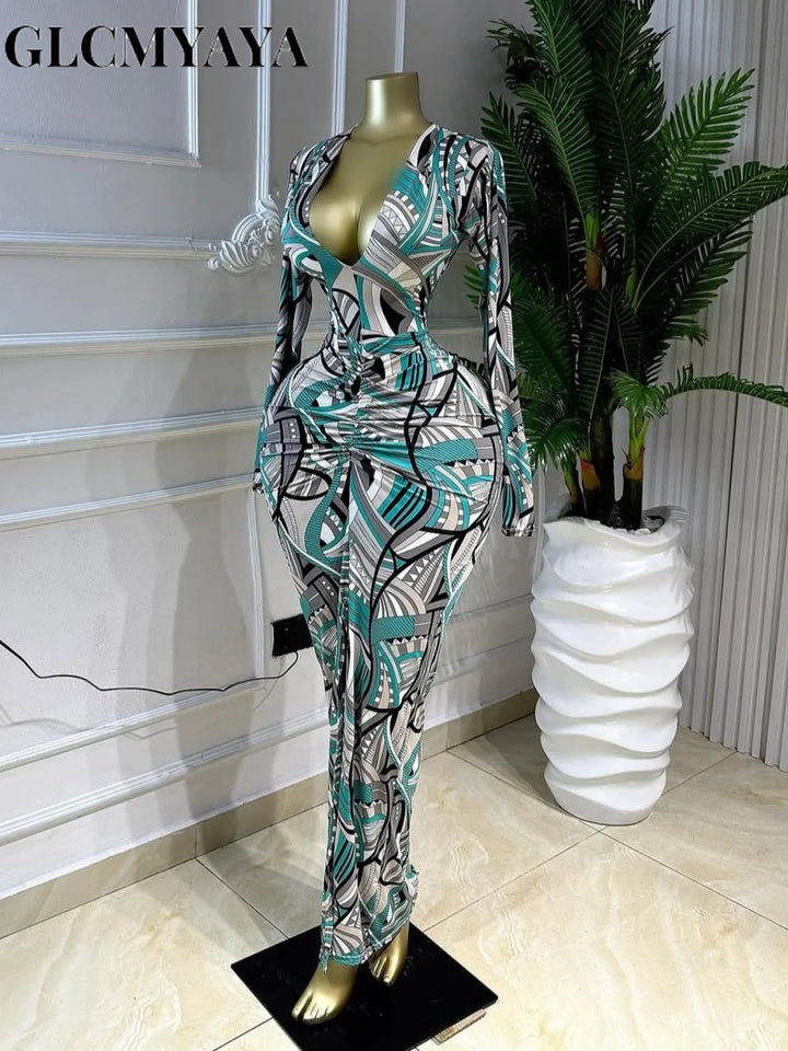 Signature Luxury Deep V Bodycon Maxi Gown