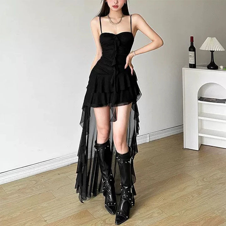 Spaghetti Strap Ruffle Mesh Bodycon Club Dress