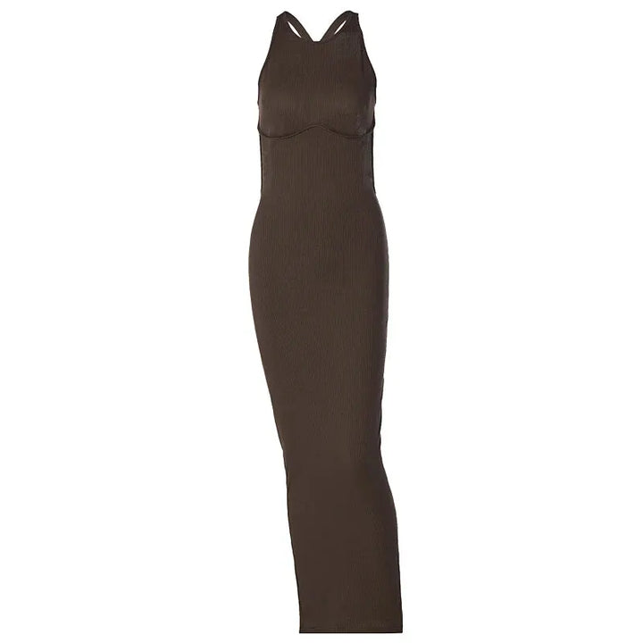 Hugcitar Ribbed Solid Hollow Out Backless Sleeveless Sexy Slit Mini Dress Bodycon 2025 Spring Women Outfits Elegant Party Y2K