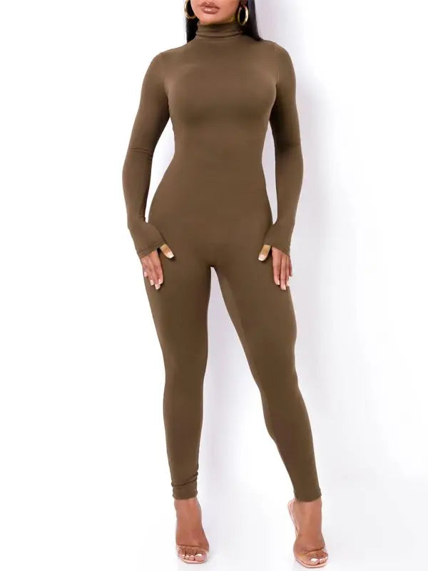 Hugcitar Long Sleeve Turtleneck Bodycon Jumpsuit