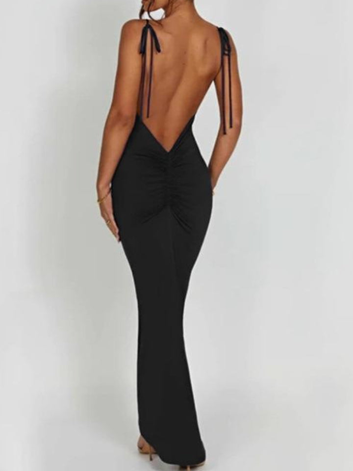 Elegant Backless Knit Maxi Dress For A Slim