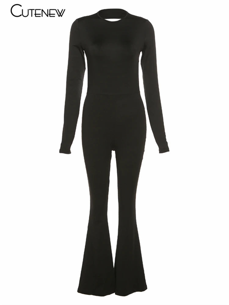 Black Backless Bodycon Jumpsuit For Women Wide Leg