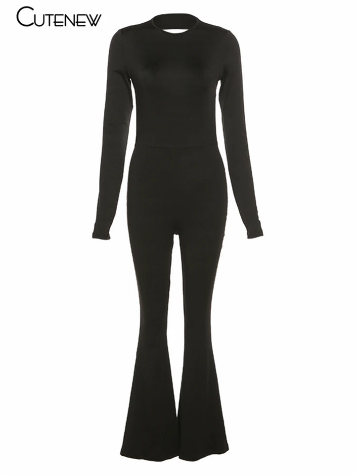 Black Backless Bodycon Jumpsuit For Women Wide Leg