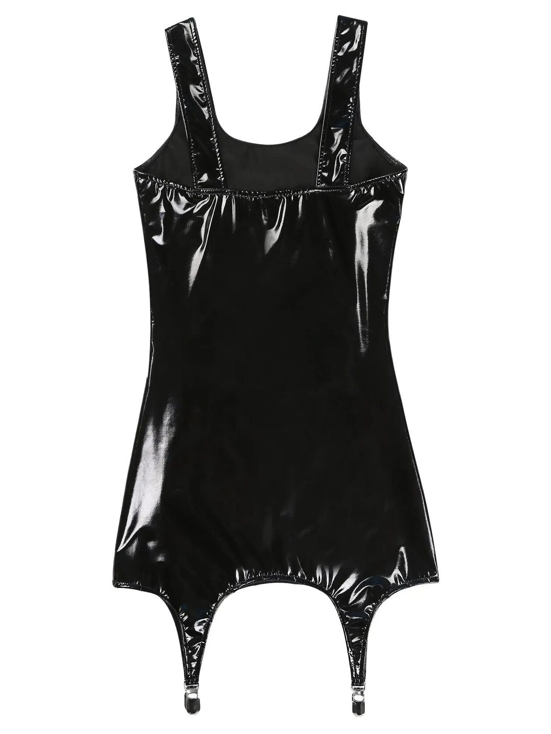 Sexy Women Wetlook Leather Tank Bodycon Dress Latex Sleeveless Mini Dresses Clubwear with Metal Clips Party Club Clothes Femme