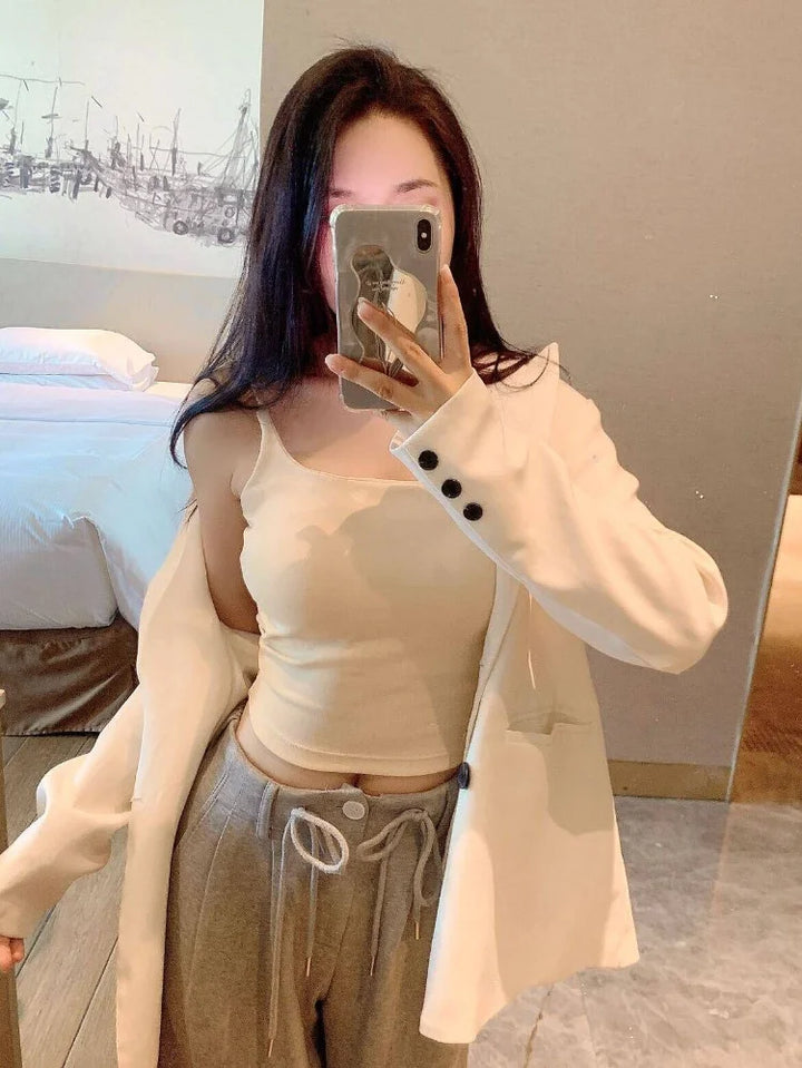 CHUANGERM Sexy Camisole Tank Top Women Simple Sling Strap Vest Slimming Summer Outerwear Inner Wear With Chest Pad For Girls