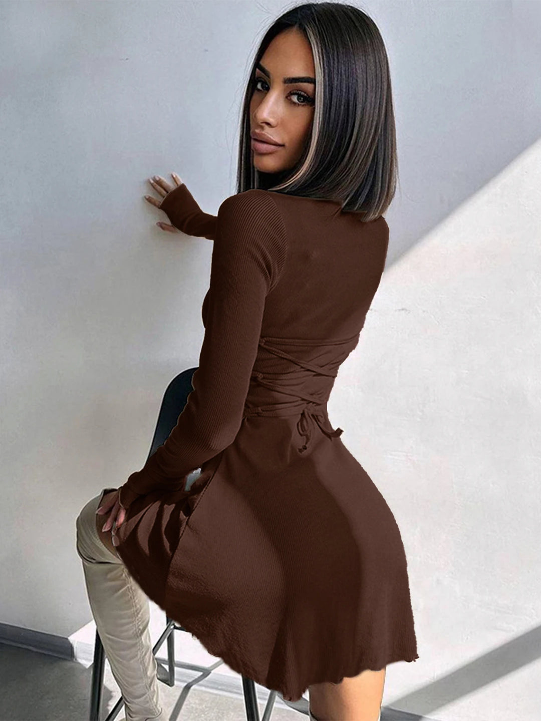 Women Sexy Club Mini Bodycon Dress Long Sleeve