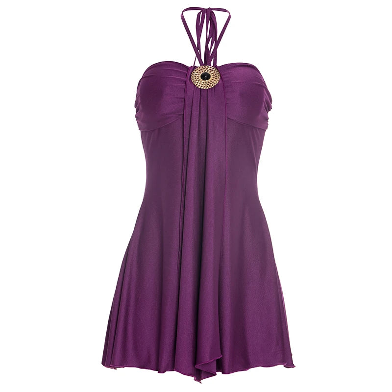 Weird Puss Metal Buckle Dress Women Halter Bodycon