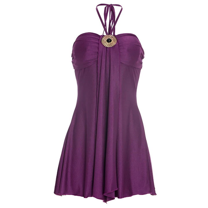 Weird Puss Metal Buckle Dress Women Halter Bodycon