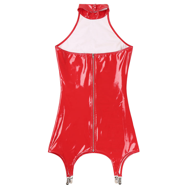 Yartina Glossy Patent V Neck Mini Dress