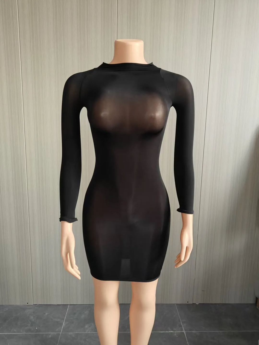Oil Shiny See Through Bodycon Mini Dress
