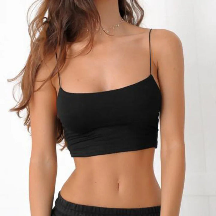 Exclusive Black Cotton Halter Crop Top