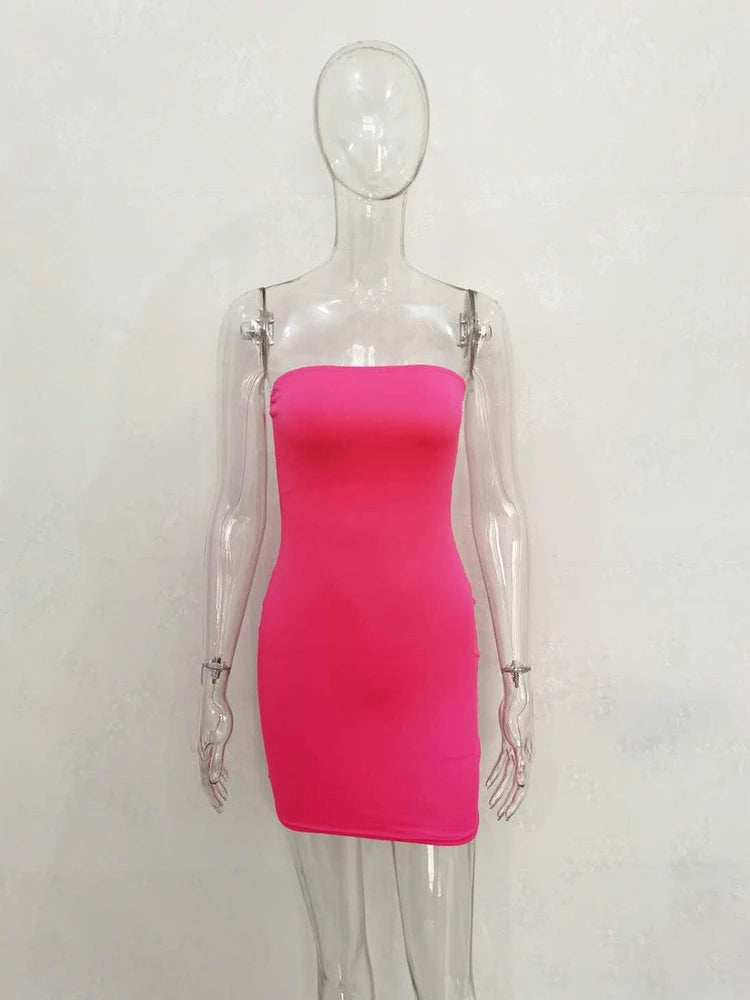 Sexy Strapless Off Shoulder Pink Bodycon Dress