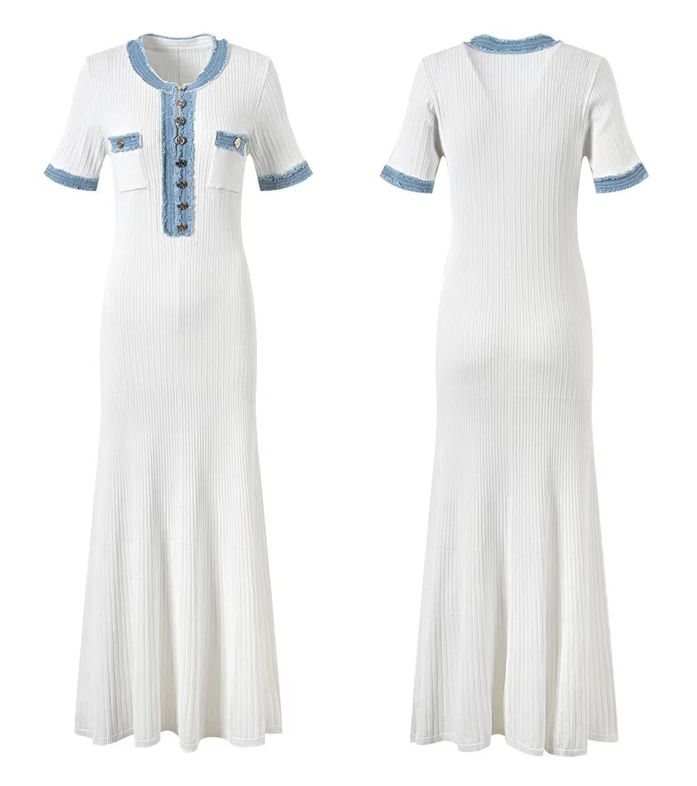 Women Premium Knit Contrast Maxi Dress For Office