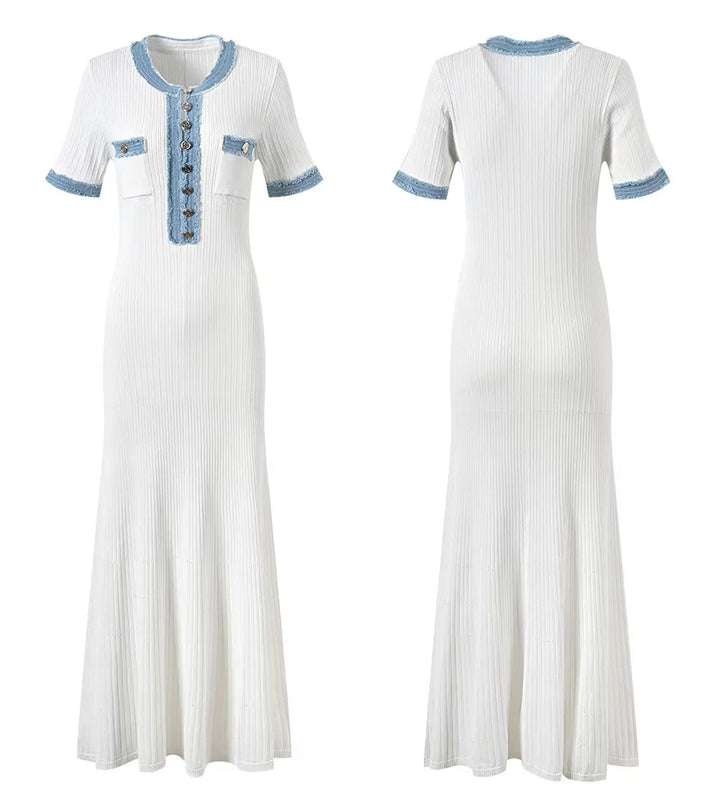 Women Premium Knit Contrast Maxi Dress For Office