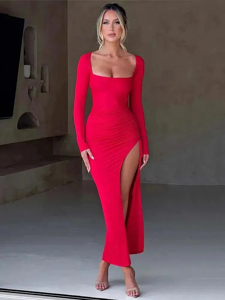 Mozision Elegant Long Sleeve Bodycon Maxi Dress Chic