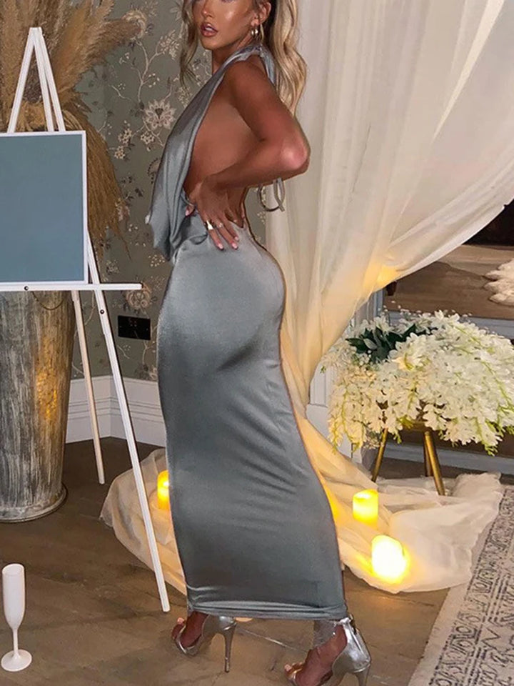Dulzura Backless Halter Midi Dress Women Bodycon