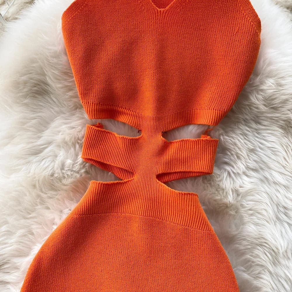 Cozy Knitted Midi Dress With V Neckline