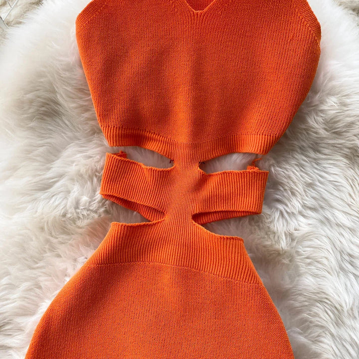 Cozy Knitted Midi Dress With V Neckline