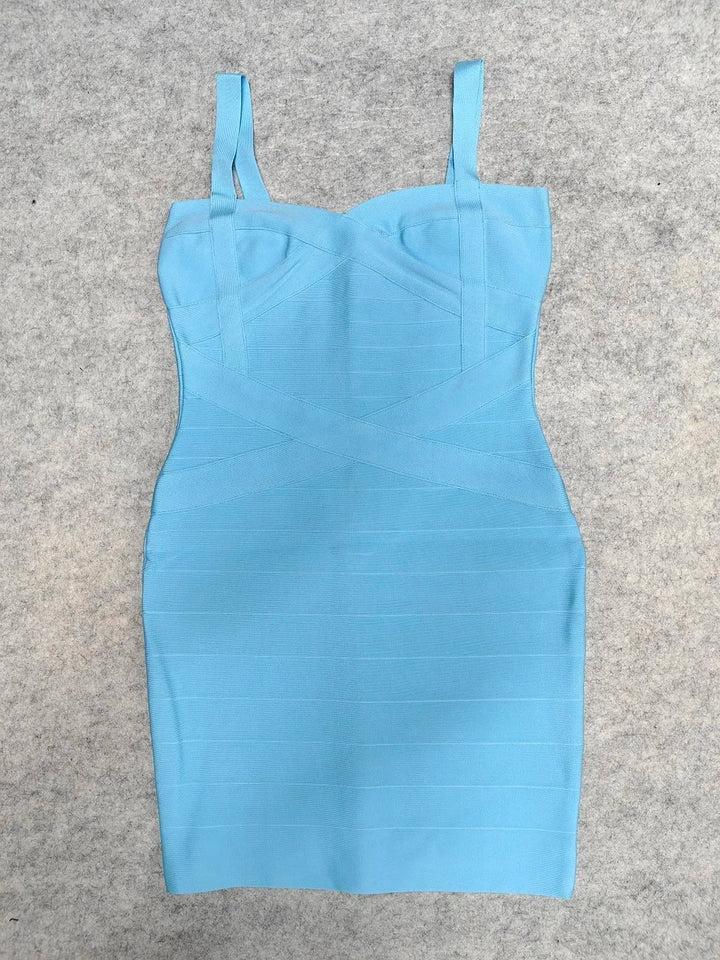 Beaukey Blue Spaghetti Strap Bandage Dress Bodycon