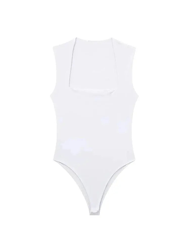 Skinny Square Neck Bodysuit for Women Sexy Sleeveless