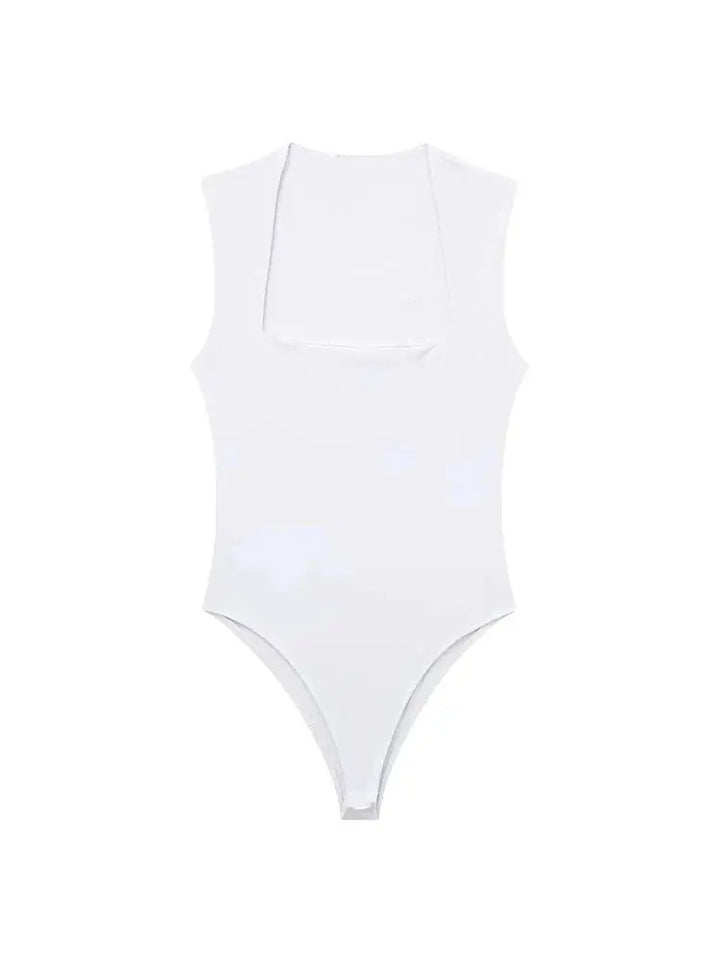 Skinny Square Neck Bodysuit for Women Sexy Sleeveless