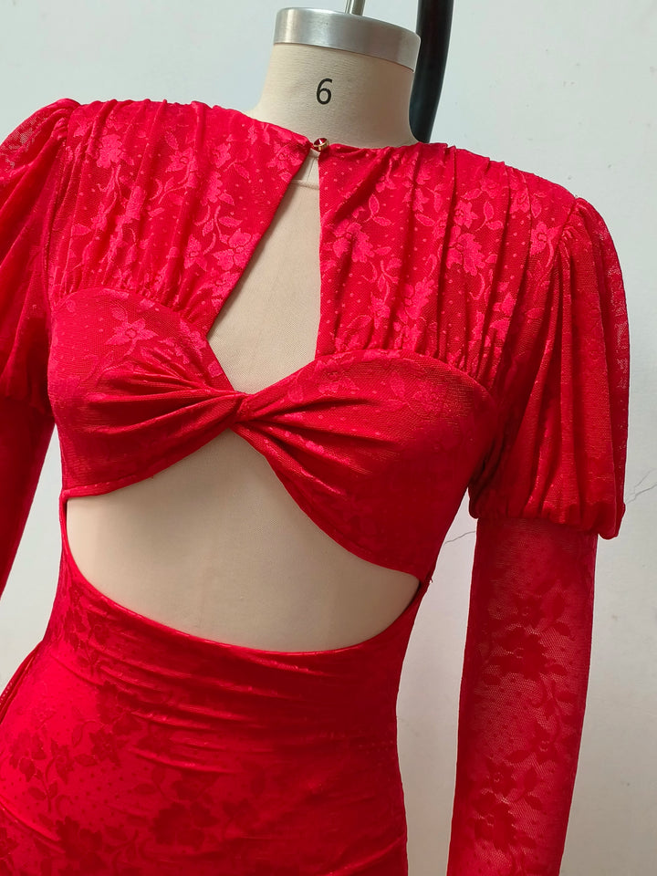 Vizziel Red White Mini Draped Tailored Sheath